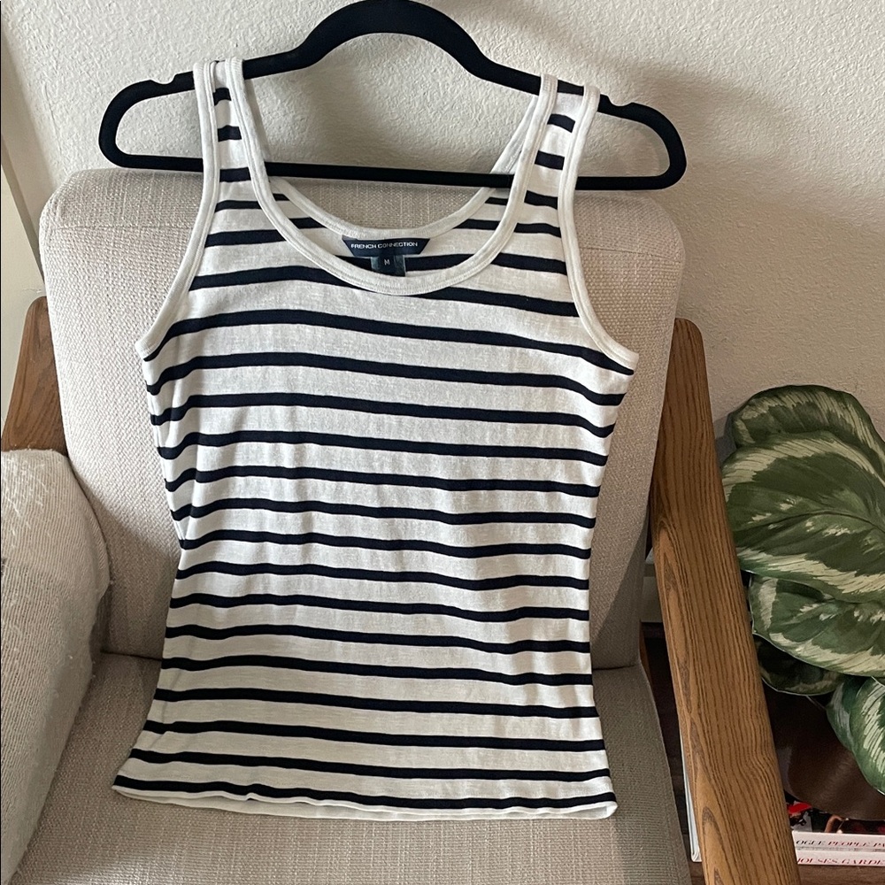 French Connection White and Navy Striped Tank